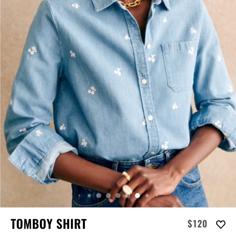 Sezane chambray Embroidered Tomboy Shirt 40